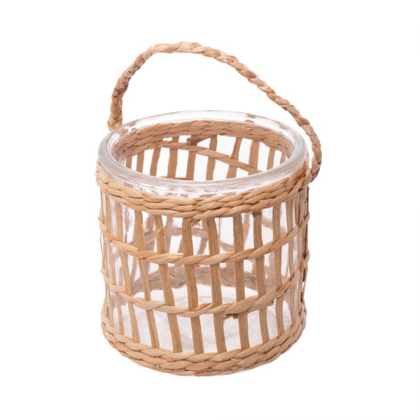 Encontraproduto.com.br - Castiçal de Vidro e Fibra Natural 12,5cm x 12cm - Wolff