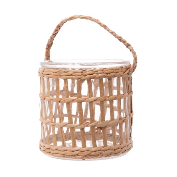 Encontraproduto.com.br - Castiçal de Vidro e Fibra Natural 12,5cm x 12cm - Wolff