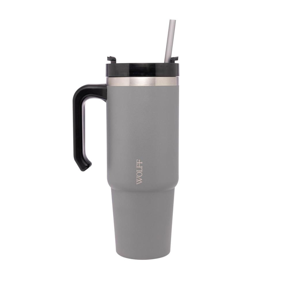 Caneca Térmica Parede Dupla SlimTerm com Base Ergonômica e Canudo Cinza 890ml - Wolff