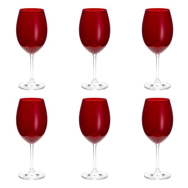 Jogo de taças para água em cristal Bohemia 6 peças 580ml rubi