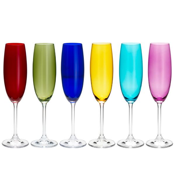 Jogo de taças para Champanhe em cristal Bohemia Gastro 6 peças 220ml colorido