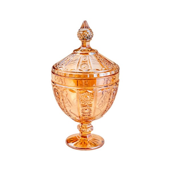 Encontraproduto.com.br - Bomboniere em cristal com pé Wolff Belle 15,5x28cm âmbar