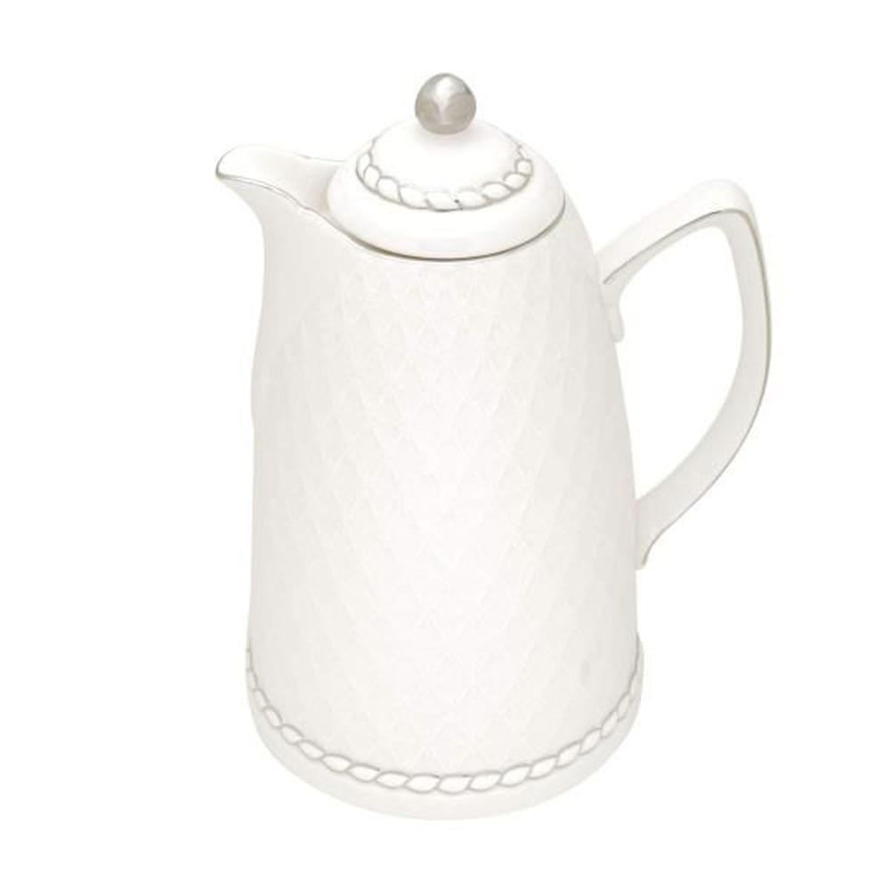 Garrafa térmica em porcelana Wolff 900ml 28cm branco/prata