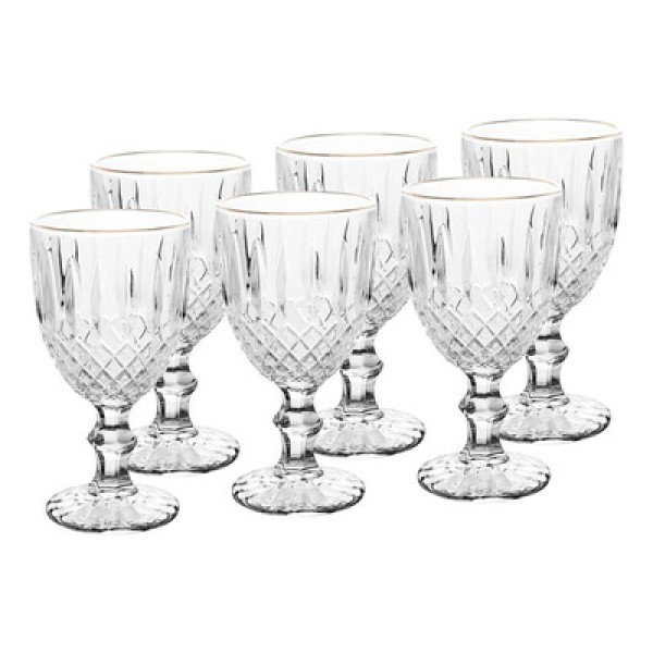 Taça de Vidro Para Água Com Fio de Ouro Greek - 345ml