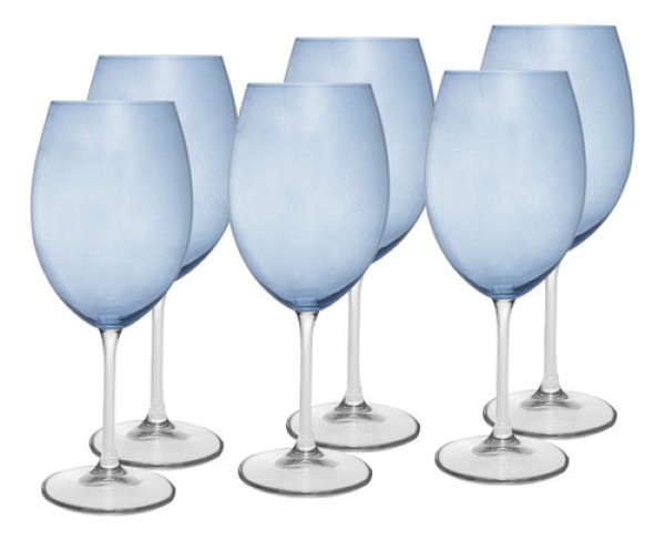 Conjunto 6 Taças para Vinho De Cristal Ecológico Banquet Azul 580Ml - Wolff