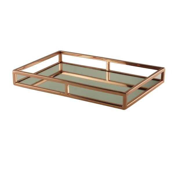 Bandeja Aço Inox Com Espelho Rose Gold - 41 cm