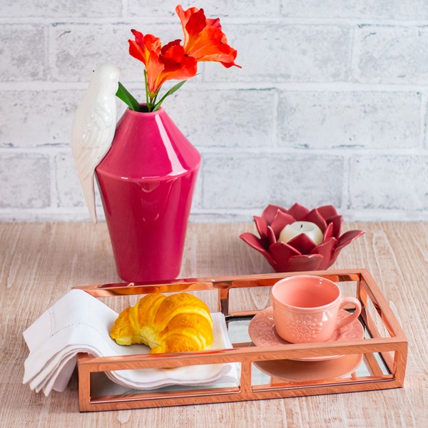 Encontraproduto.com.br - Bandeja Aço Inox Com Espelho Rose Gold - 41 cm