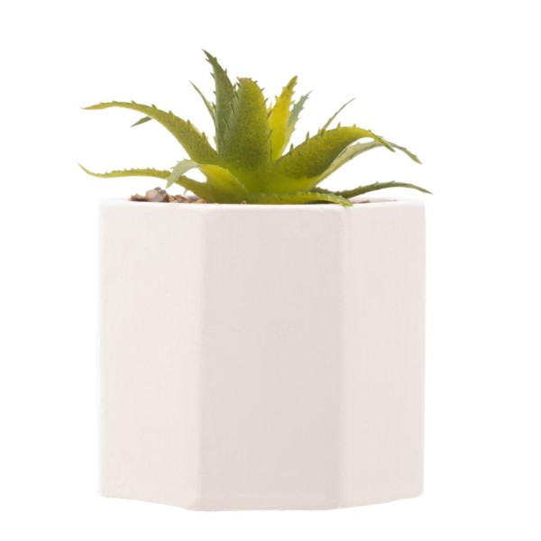 Encontraproduto.com.br - Cachepot de Cimento com Suculenta Geométrico Branco 7,5cm x 9,5cm - Wolff