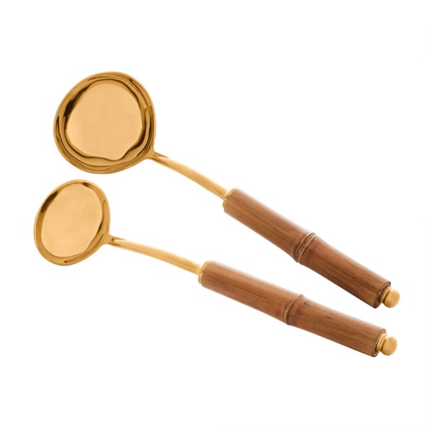 Encontraproduto.com.br - Conjunto 2 Conchas de Aço Inox com Cabo de Bambu Dourado - Wolff