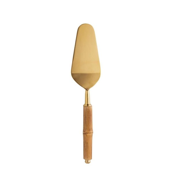 Encontraproduto.com.br - Conjunto 2 Peças para Bolo de Aço Inox com Cabo de Bambu Dourado - Wolff