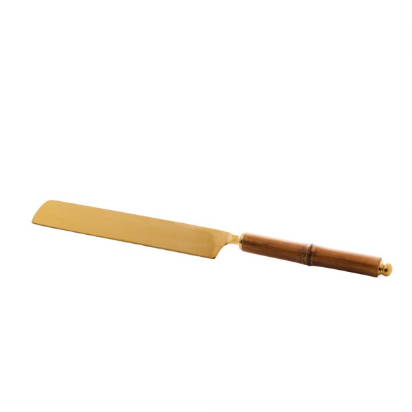 Encontraproduto.com.br - Conjunto 2 Peças para Bolo de Aço Inox com Cabo de Bambu Dourado - Wolff