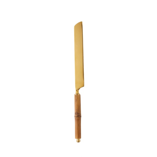 Encontraproduto.com.br - Conjunto 2 Peças para Bolo de Aço Inox com Cabo de Bambu Dourado - Wolff