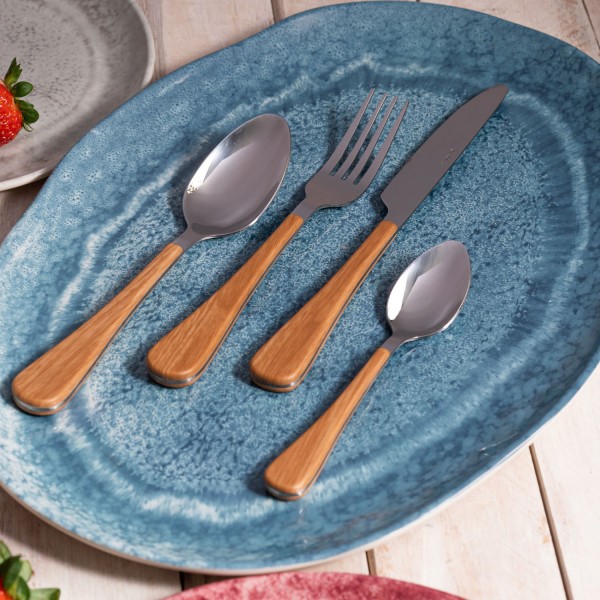 Encontraproduto.com.br - Conjunto 6 Colheres de Sobremesa de Aço Inox com Cabo em Plástico Amadeirado Milão 16,5cm - Wolff