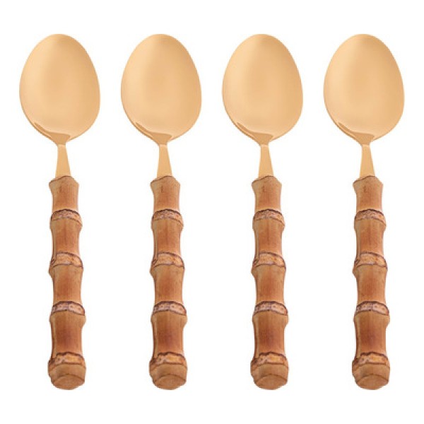 Conjunto 4 Colheres para Mesa de Aço Inox com Cabo de Bambu Tulum Dourado 20,5cm - Wolff
