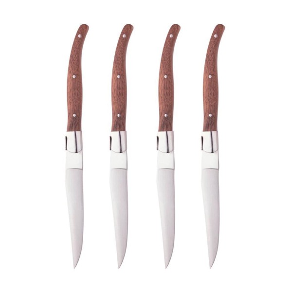 Encontraproduto.com.br - Conjunto de 4 Facas para Mesa com Cabo de Madeira e Aço Inox Laguiole By Wolff 22,5cm - Wolff