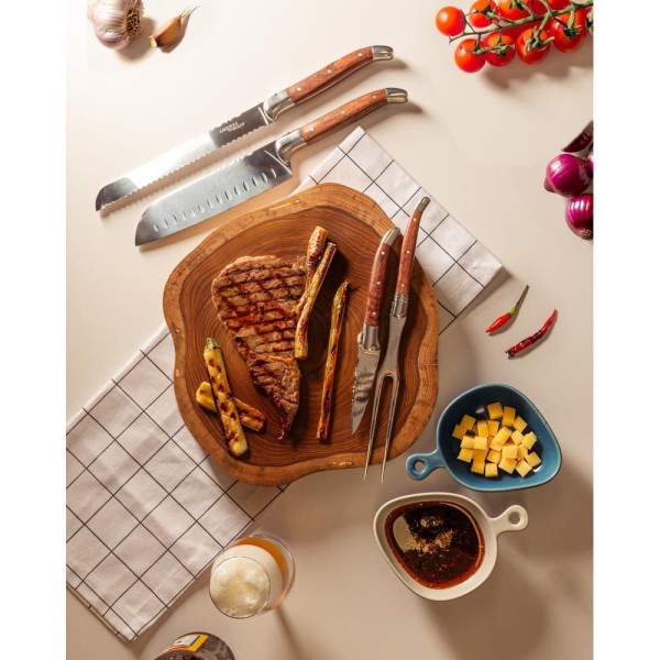 Encontraproduto.com.br - Conjunto de 4 Facas para Mesa com Cabo de Madeira e Aço Inox Laguiole By Wolff 22,5cm - Wolff