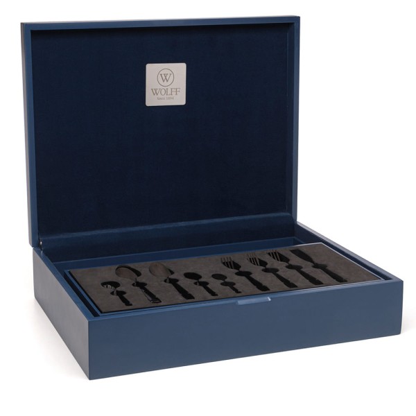 Encontraproduto.com.br - Faqueiro Wolff 130 Pcs De Inox C/Estojo De Madeira Geneve