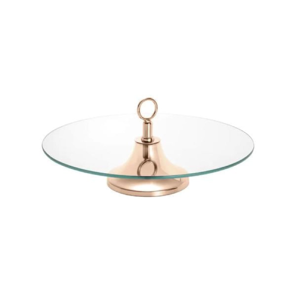 Prato para bolo em vidro com pé Wolff Monâco 40x19cm rosé