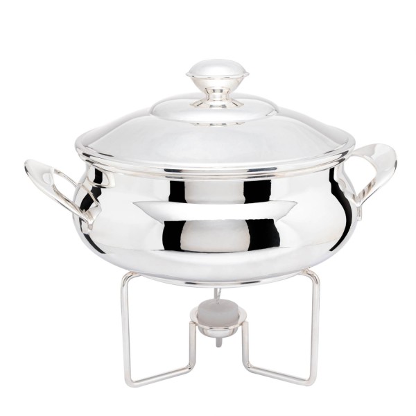 Encontraproduto.com.br - Rechaud Prateado com Panela, Tampa e Aquecedor 10L - Wolff