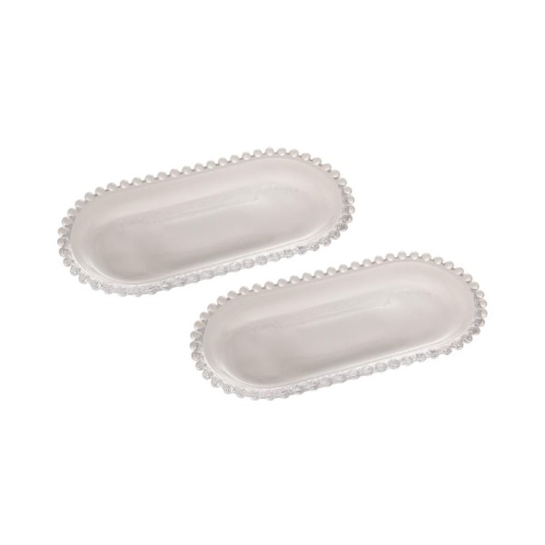 Encontraproduto.com.br - Kit 2 Travessas Oval De Cristal Pearl 24cm X 12cm X 2cm