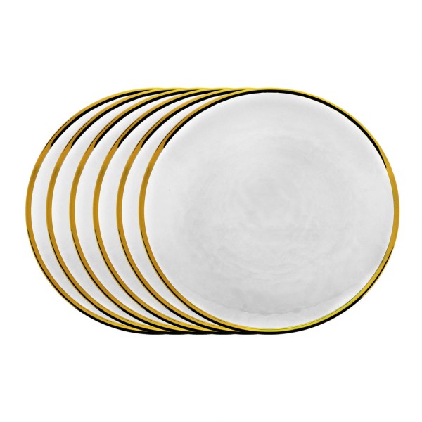 Encontraproduto.com.br - Conjunto 6 Pratos Rasos de Cristal com Borda Dourado Agate 26cm - Wolff