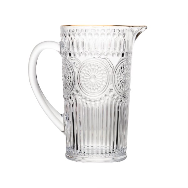 Encontraproduto.com.br - Conjunto de Jarra e 6 Copos de Vidro com Fio de Ouro Mandala - Wolff
