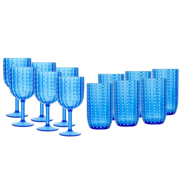 Conjunto de 6 Copos e 6 Taças de Acrílico Orquídea Azul - Wolff