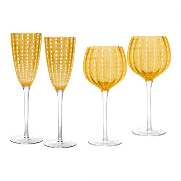 Conjunto 2 Taças para Champanhe e 2 Taças para Vinho de Vidro Orquídea Âmbar- Wolff