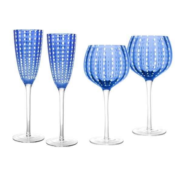 Encontraproduto.com.br - Conjunto 2 Taças para Champanhe e 2 Taças para Vinho de Vidro Orquídea Azul - Wolff