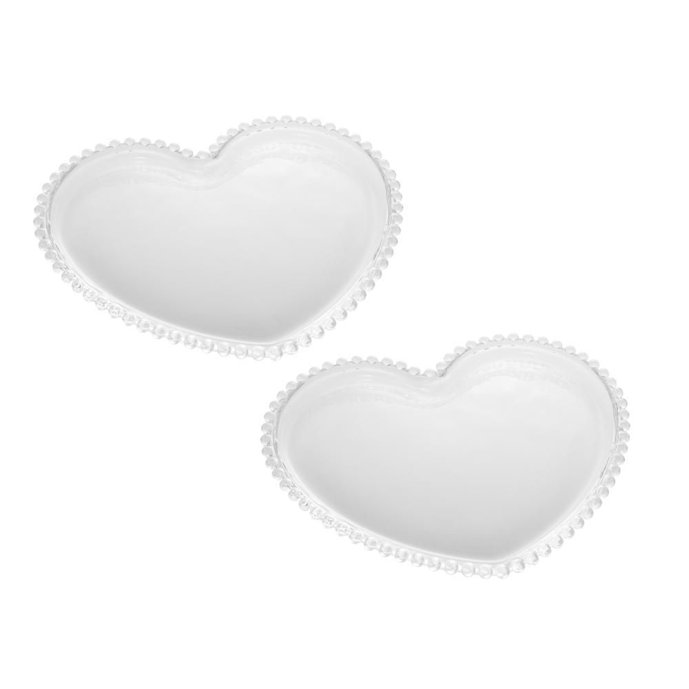 Encontraproduto.com.br - Cj 2 Pratos Cristal Coração Pearl 20X17X2Cm