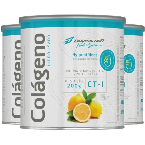 Encontraproduto.com.br - 3x Colágeno Hidrolisado Peptídeos ácido Hialurônico 200g Sabor Limão