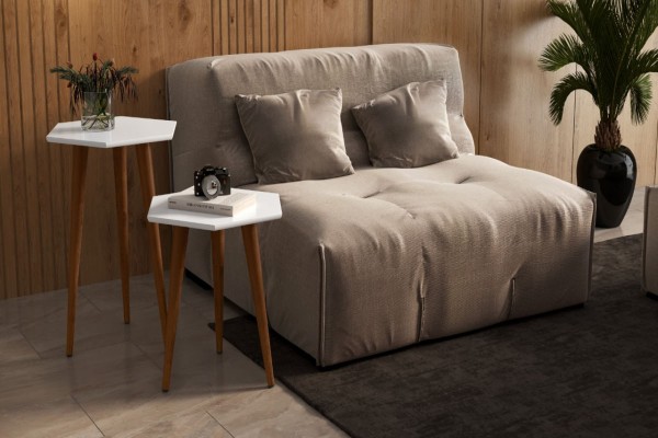 Encontraproduto.com.br - 2 Mesas Lateral e Apoio Tampo Sextavado Pés Palito Retrô Elegance cor Branco - Comprar Moveis Em Casa