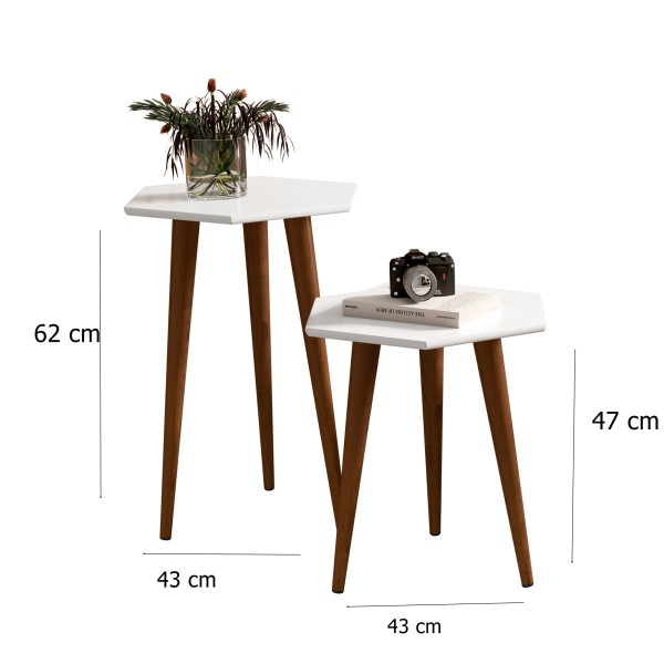 Encontraproduto.com.br - 2 Mesas Lateral e Apoio Tampo Sextavado Pés Palito Retrô Elegance cor Branco - Comprar Moveis Em Casa