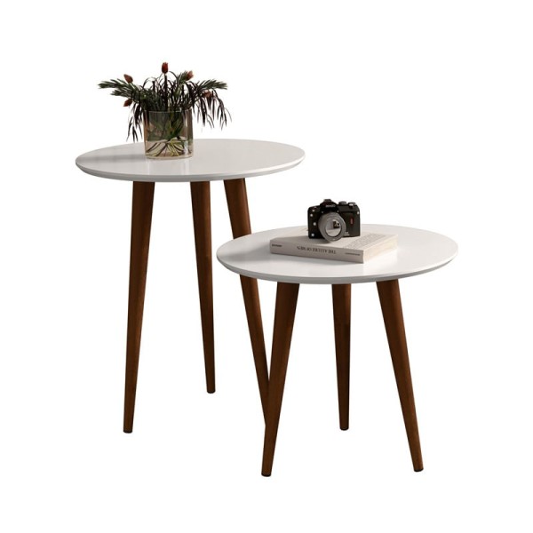 Encontraproduto.com.br - Jogo 2 Mesas Lateral e Apoio Redonda Prime Retrô Pés Palito cor Branco - Comprar Móveis em Casa