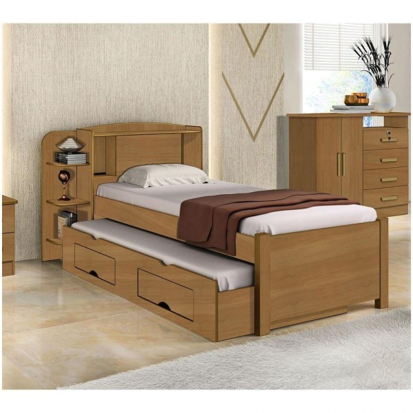 Encontraproduto.com.br - Cama Solteiro Milênio Plus C/ Baú E Box Com 2 Gavetas Ddoro Cinamomo