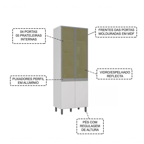 Encontraproduto.com.br - Paneleiro Cristaleira 4 Portas 75 CM Com Vidro Reflecta 12519 Evidence PLN