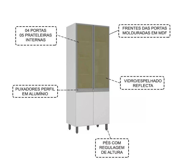 Encontraproduto.com.br - Paneleiro Cristaleira 4 Portas 75 CM Com Vidro Reflecta 12519 Evidence PLN