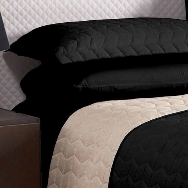 Encontraproduto.com.br - Cobre Leito Casal Queen Dupla Face Matelado Micropercal Kit 03 Peças Constantini - Preto Com Palha