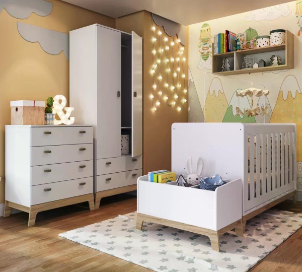 Encontraproduto.com.br - Quarto Infantil 5 Peças Favo de Mel FM035 Branco Completa Moveis