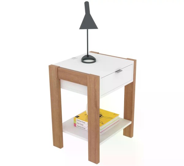 Encontraproduto.com.br - Kit 02 Mesa de Cabeceira Com Tomada 1 Gaveta AZ1016 Tecno Mobili