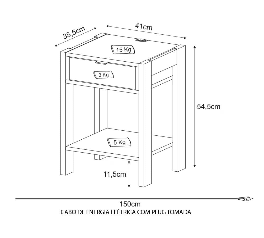 Encontraproduto.com.br - Kit 02 Mesa de Cabeceira Com Tomada 1 Gaveta AZ1016 Tecno Mobili