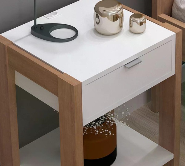 Encontraproduto.com.br - Kit 02 Mesa de Cabeceira Com Tomada 1 Gaveta AZ1016 Tecno Mobili