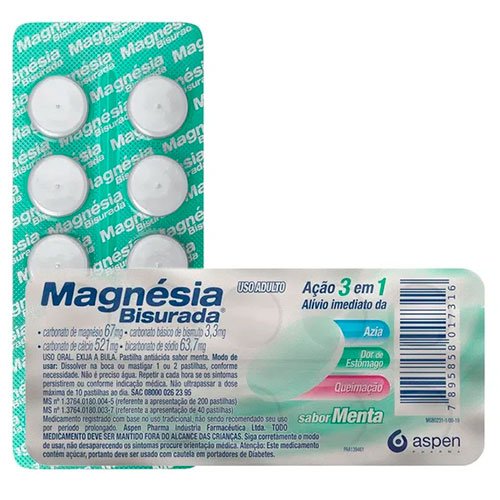 Magnésia Bisurada Sabor Menta c/ 10 Pastilhas