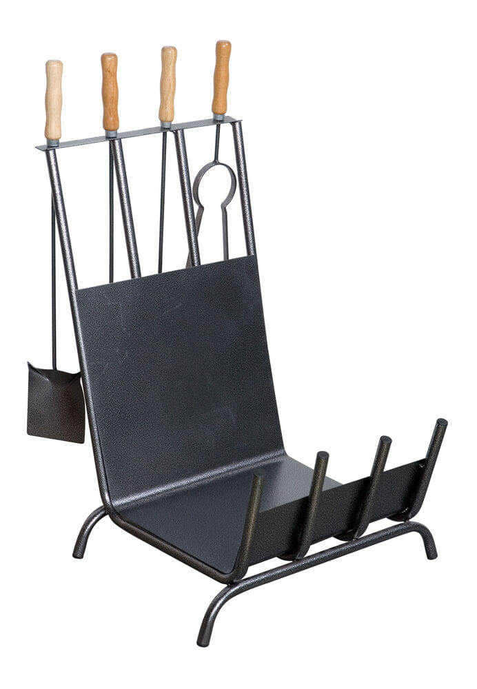Caixa Porta Lenha Com Kit Limpeza Preto Metal Guindani Fogões
