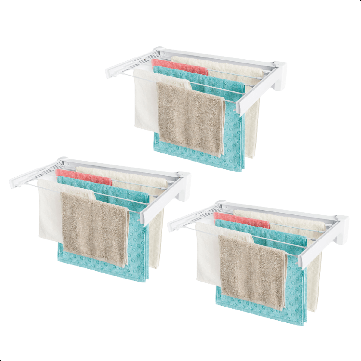 Kit Varal de Parede Retrátil Branco 3 Unidades