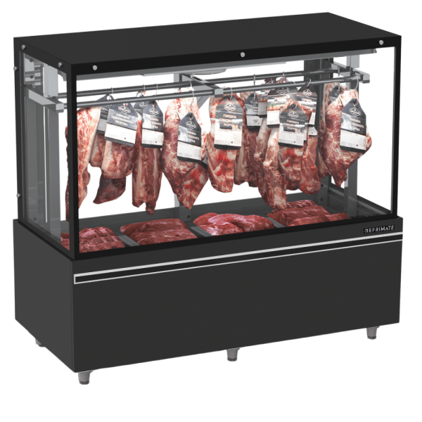 Balcão Expositor de Açougue 1,50m Vanguard Top Gancheira EAVTG-1500 Refrimate -  Ar Forçado + Iluminação LED + Tendal Duplo