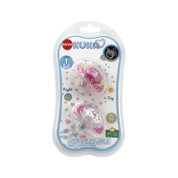 Encontraproduto.com.br - Chupeta Kuka Lumina Night Day Rosa Bc Ortodôntico Número 1 com 2 Unidades