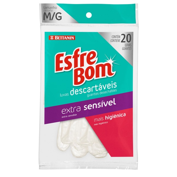 Encontraproduto.com.br - Pack de Luvas Vinílicas Descartáveis EsfreBom Branca 20un - Bettanin