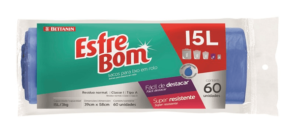 Encontraproduto.com.br - Saco de Lixo em Rolo com Fundo Reforçado Azul 15L EsfreBom Bettanin 40 Unidades