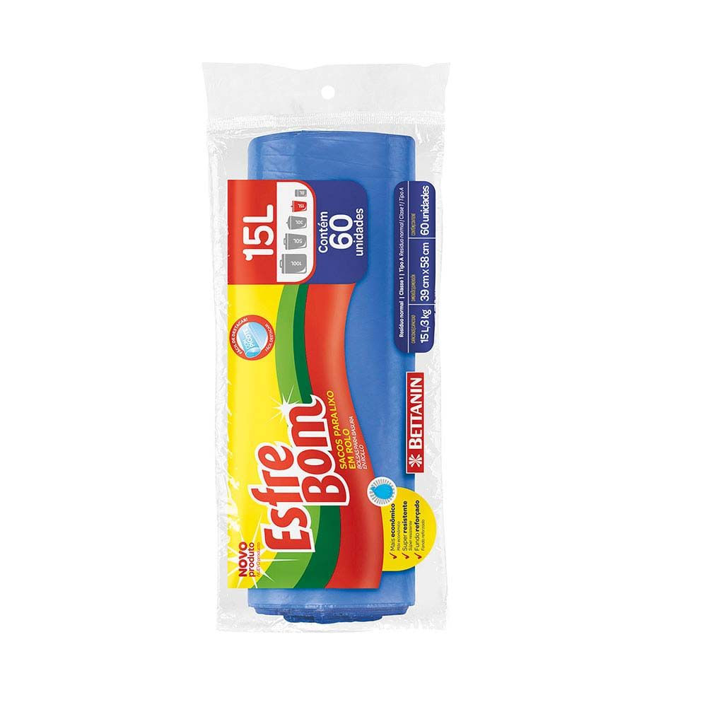 Encontraproduto.com.br - Saco de Lixo em Rolo com Fundo Reforçado Azul 15L EsfreBom Bettanin 40 Unidades